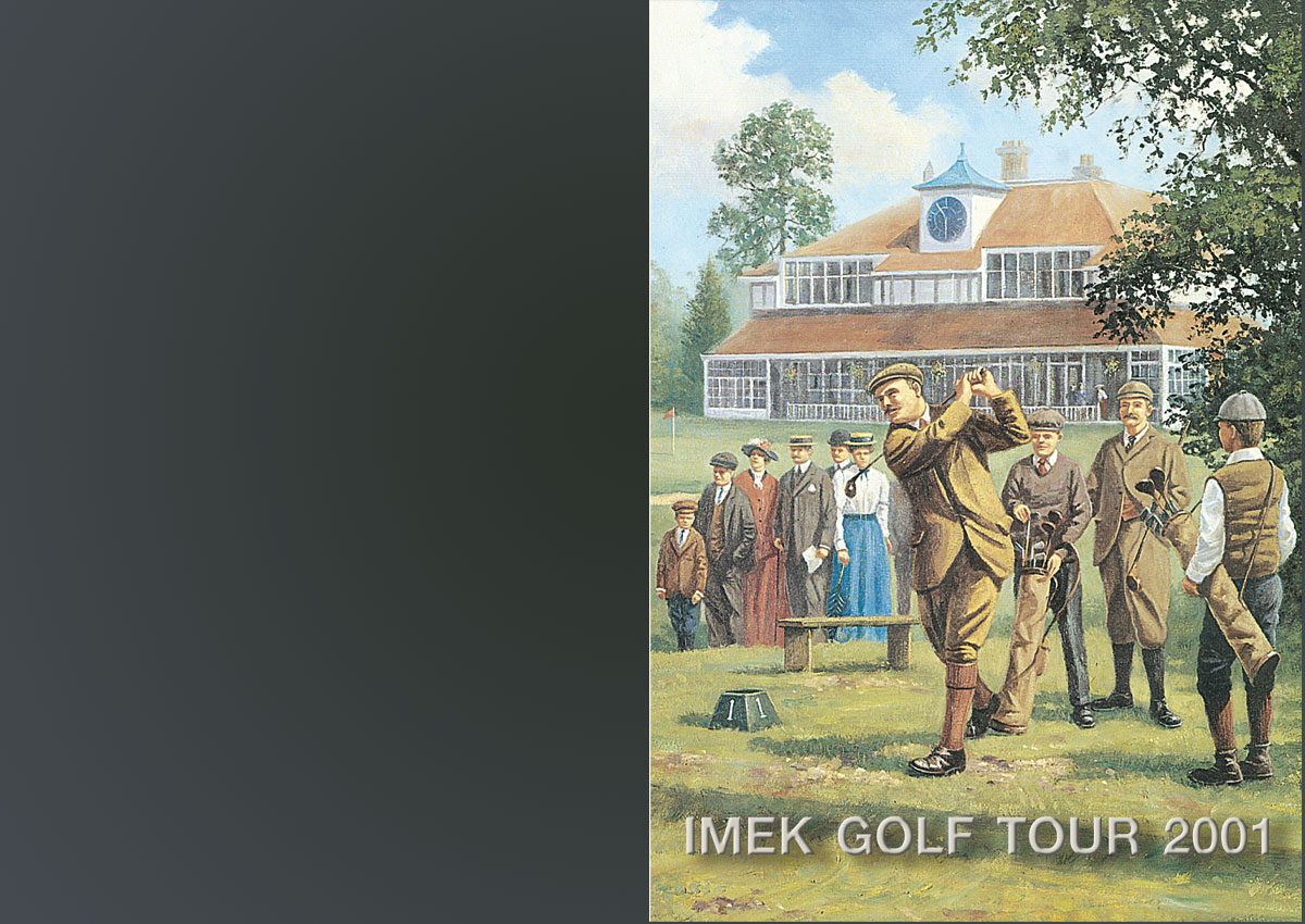 Titulní stránka letáku Grexim - IMEK golf tour Leták Grexim 200g - 4/4 - A5 - přední strana, sken, zpracování a tisk