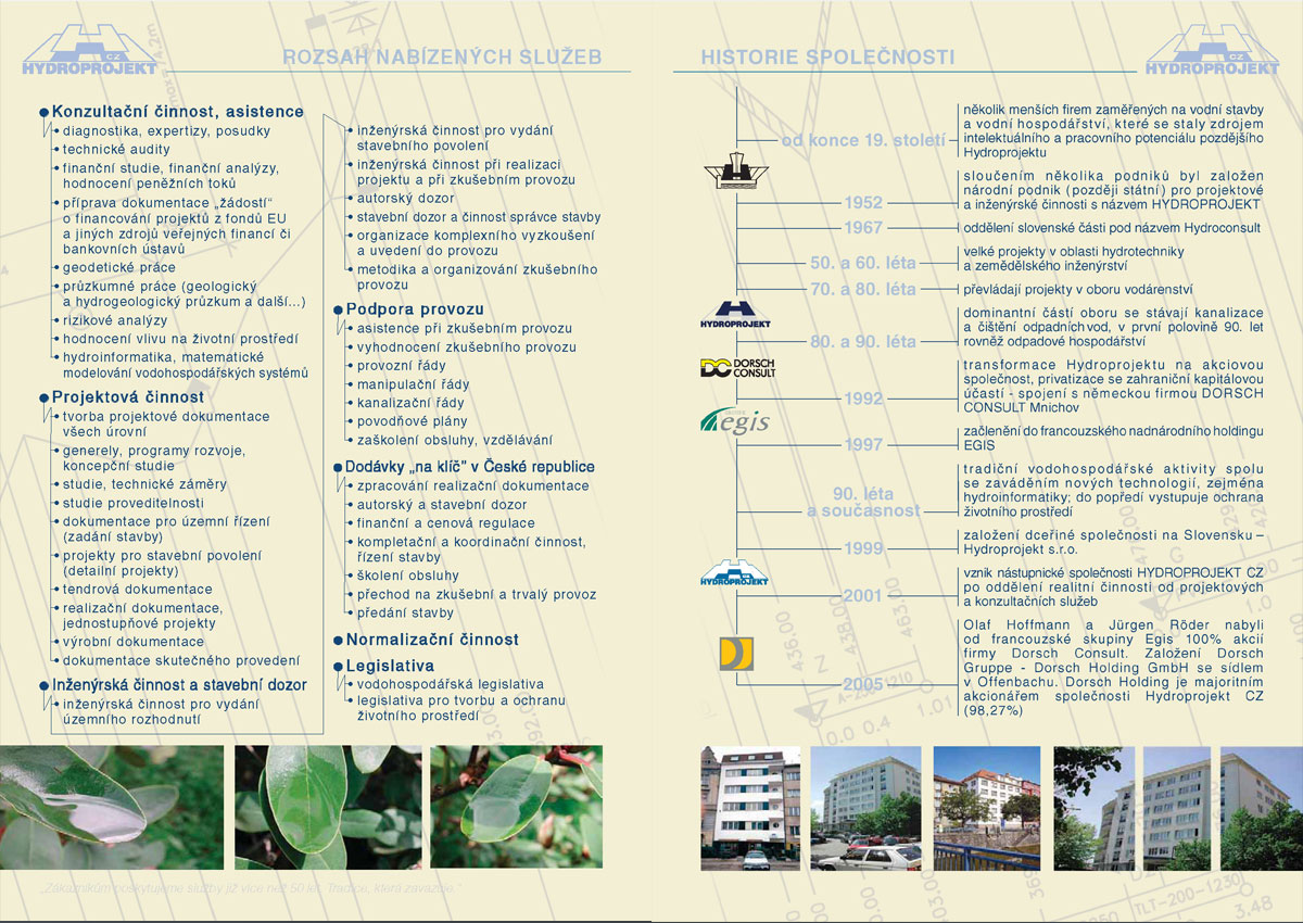 Katalog Hydroprojekt . . . strana 10/11 - služby a historie společnosti . . . strana 10/11 katalogu Hydroprojekt - služby a historie společnost, zpracování a tisk v několika jazycích