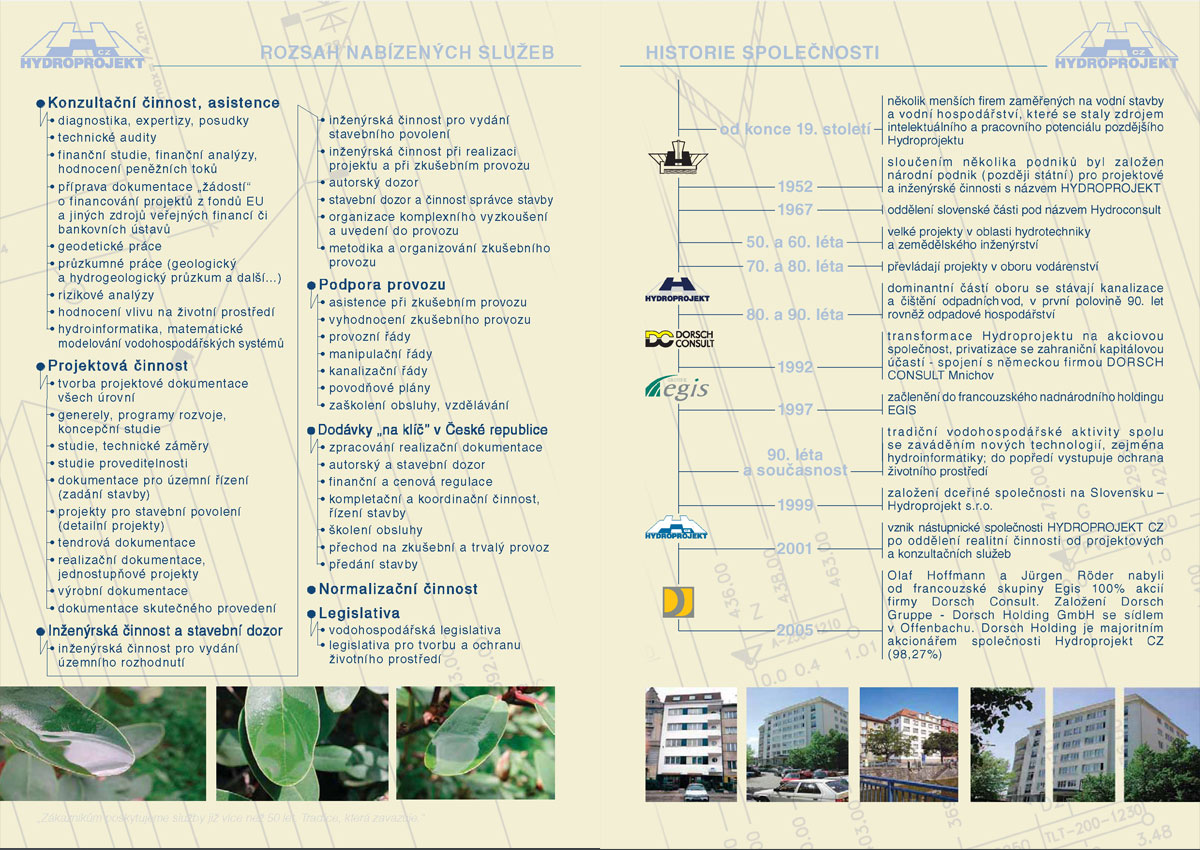 . . . strana 10/11 katalogu Hydroprojekt - služby a historie společnost, zpracování a tisk v několika jazycích
