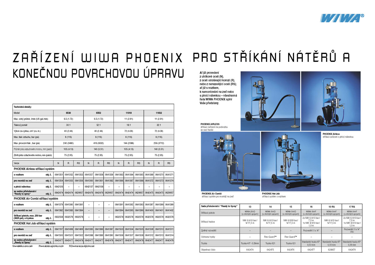 Katalog WIWA - Phoenix, list 8/9 - pro stříkání nátěrů . . list 8/9 - katalog Phoenix - pro stříkání nátěrů, překlad, zpracování dle originálu a tisk